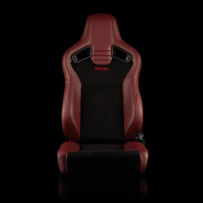 BRAUM ELITE V2 Series Sport Reclinable Seats (Maroon Leatherette | Black Suede | Low Bolster Version) - Priced Per Pair