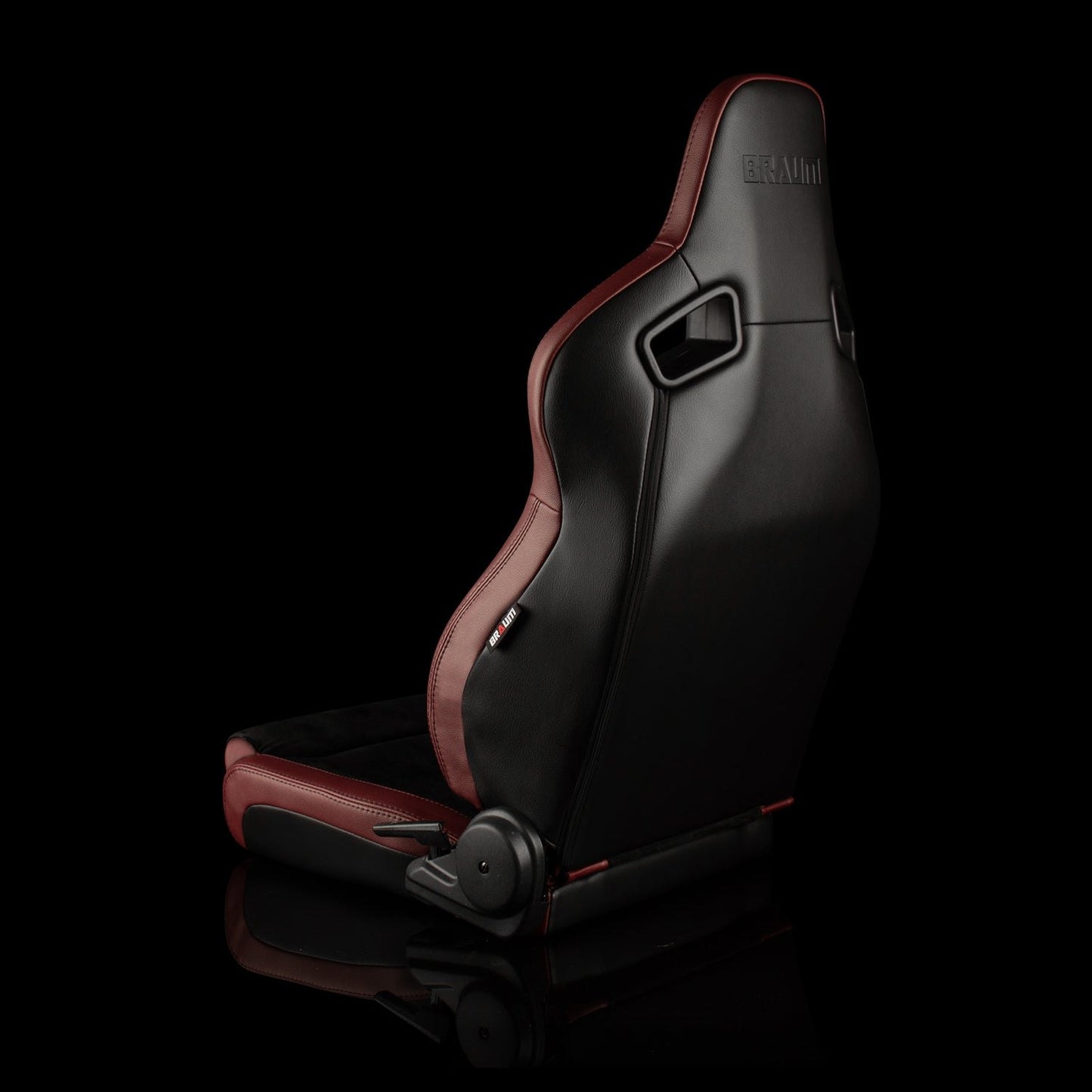BRAUM ELITE V2 Series Sport Reclinable Seats (Maroon Leatherette | Black Suede | Low Bolster Version) - Priced Per Pair