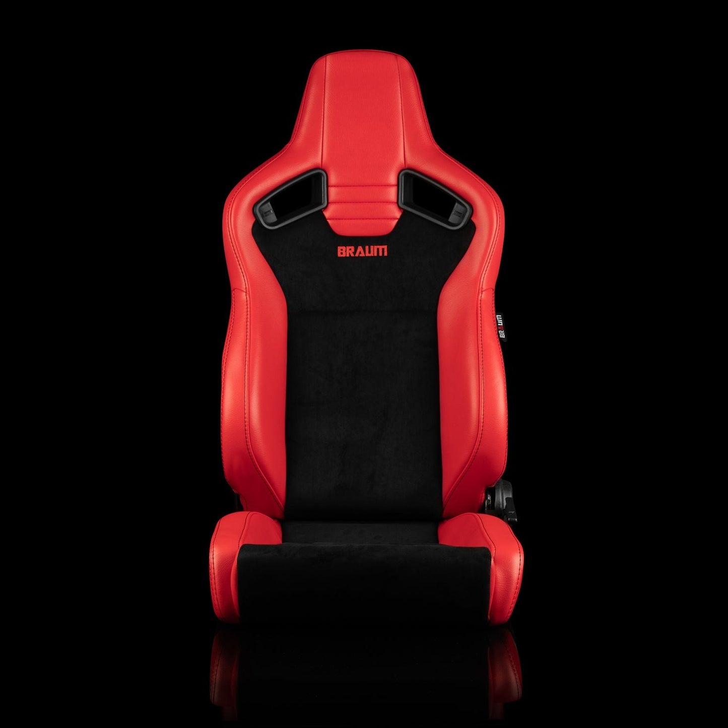 BRAUM ELITE V2 Series Sport Reclinable Seats (Red Leatherette | Black Suede | Low Bolster Version) - Priced Per Pair