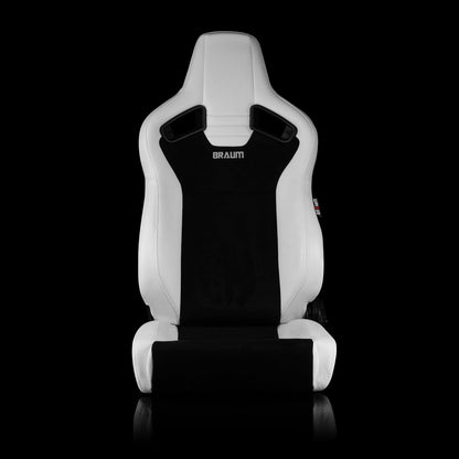 BRAUM ELITE V2 Series Sport Reclinable Seats (White Leatherette | Black Suede | Low Bolster Version) - Priced Per Pair